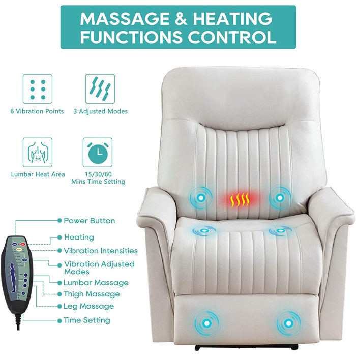 BESUNYST Power Reclining Adjustable Heated Massage Chair Recliner